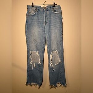 Free People Blue Ankle Cropped Distressed Jeans